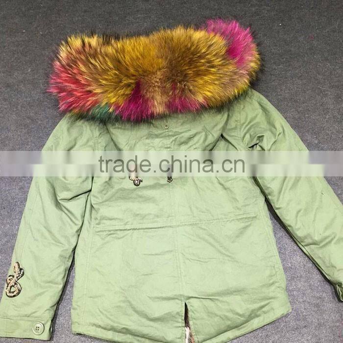 Myfur Customized Random Color Big Raccoon Fur Hood Patchwork Fur Lining Ladies Parka