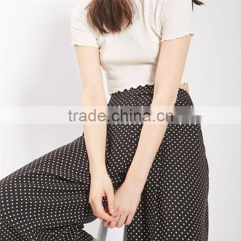 New Arrival Womens High Rise Polka Dot Wide Leg Cropped Slacks