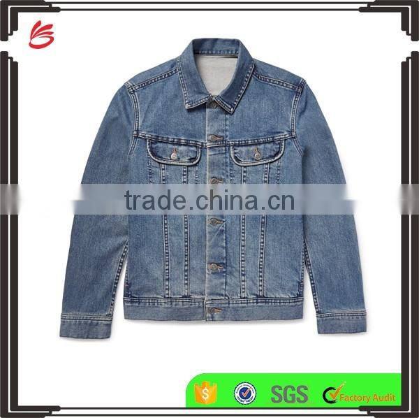 High Quality Endurable Mens Lapel Shawl Collared Button Closured Men's Denim Jeans Jacket with Two Chest Pockets
