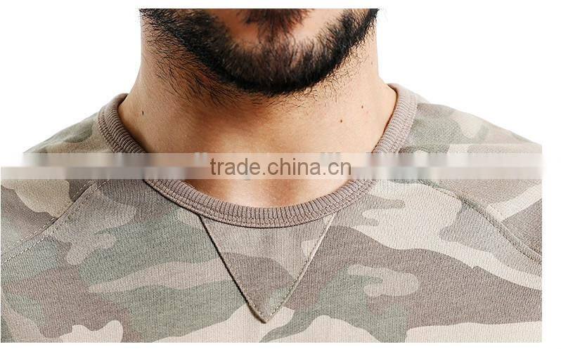 cotton/spandex kint camouflage full printing raglan sleeve military sweater/pullover with overlocking