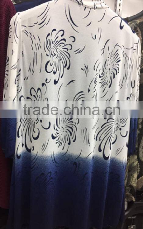 Top sale sapphire blue plus size printed designs latest fashion blouse for lady