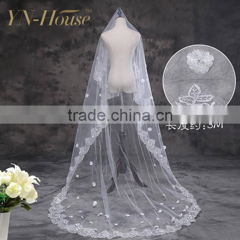 2016 New Fashionable Bridal Accessories five-layer Appliqued Edged White Long Wedding Veil
