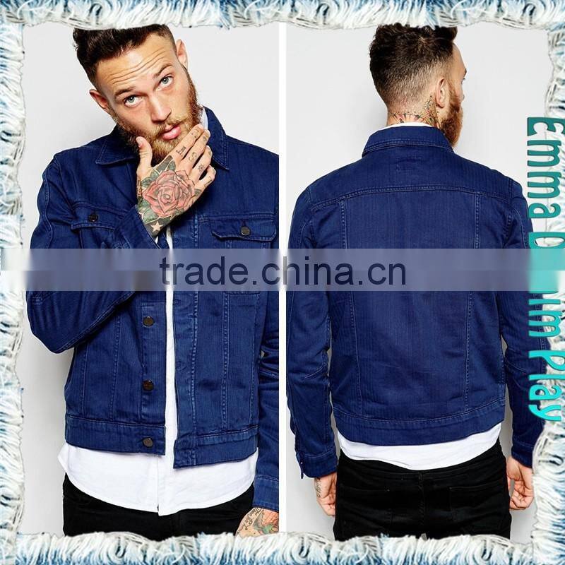 2015 New Fashion Male Long Sleeve Bright Blue Denim Long Jacket