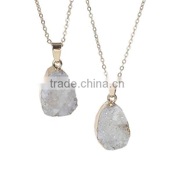 New Fashion Stone Druzy /Drusy Necklace Link Cable Chain Gold Plated White Drop Pendant 50.0cm long