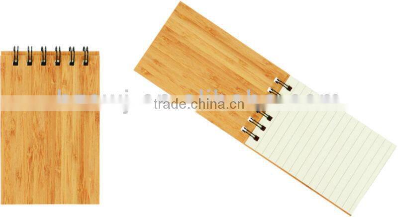 Bamboo wood cover spiral notebook A6 70grams 70sheets recycle paper cutout any shape with recycle paper pen