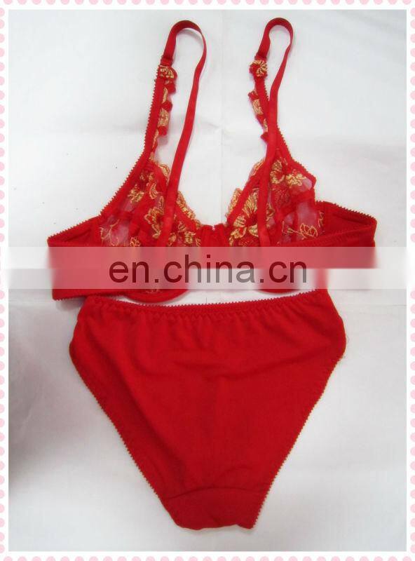 2015 no foam cup with fashion embroidery bra and brief sets