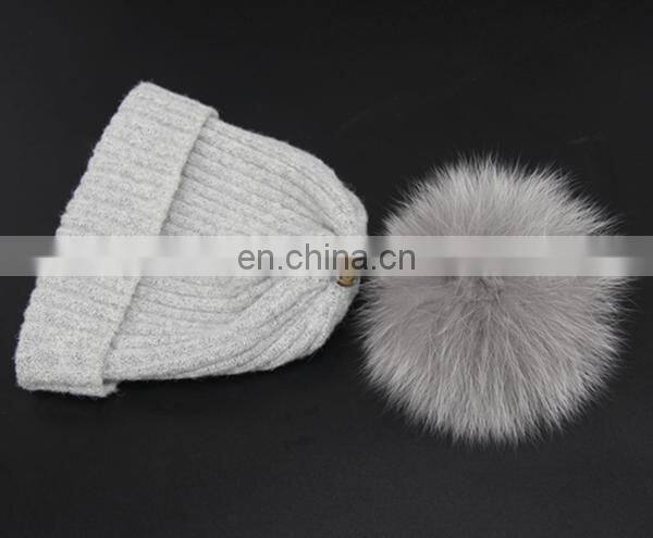 Autumn and winter warm large fox hair wool wool hat adult knitted hat