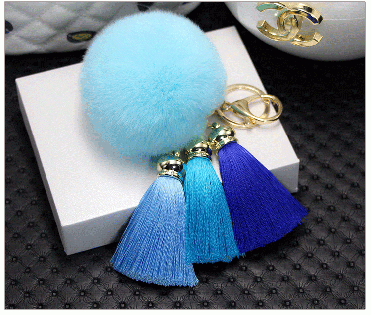 2016 Beautiful Real Rabbit Fur Ball KeyChain / Car and Bag Charm Keychain