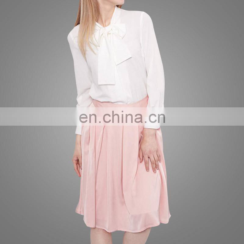 Japanese Girl Style Long Sleeve White Chiffon Bow Tie Girls Shirt