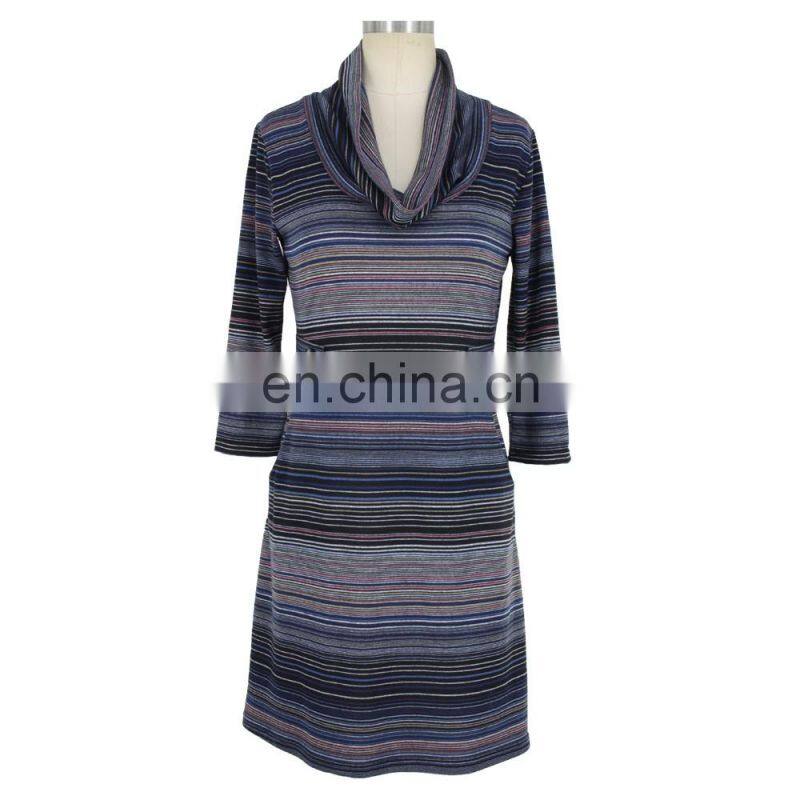 Stripe Print Mature Women Dress Guangzhou Manufacturer