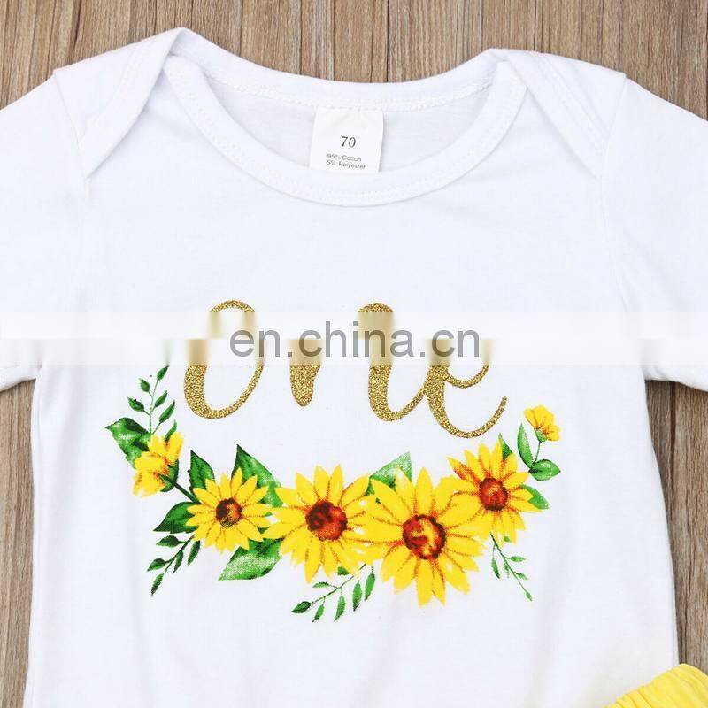 New Summer Toddler Baby Girl Sunflower one letter print Romper & kids Tutu Skirts Set Outfits 0-2years