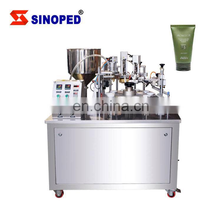 Automatic cosmetic lotion hand cream toothpaste and sealing plastic soft tube filling machine
