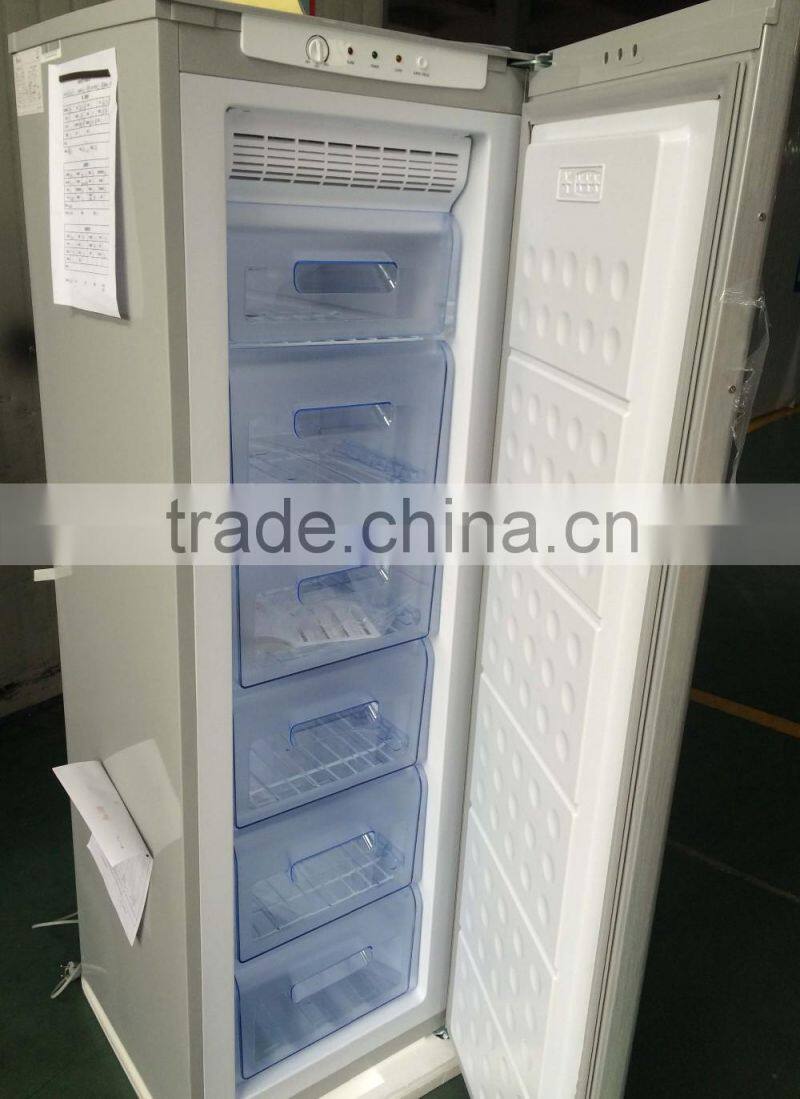 Twin refrigerators and freezers stand side by side