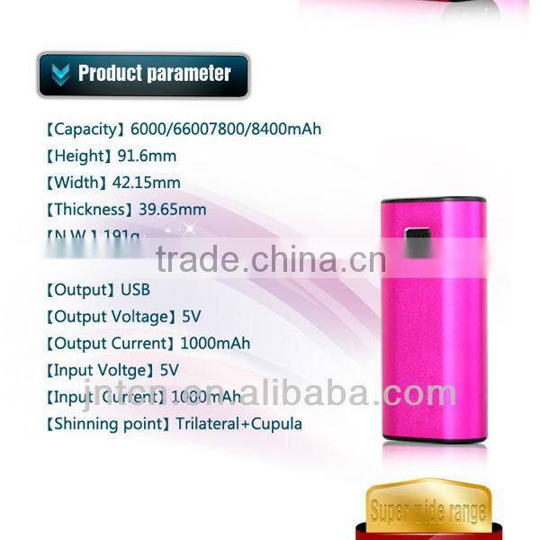 6000-8400mAh unique Trilateral+Cupula high capacity portable USB mobile phone charger power bank for Smartphones MP014