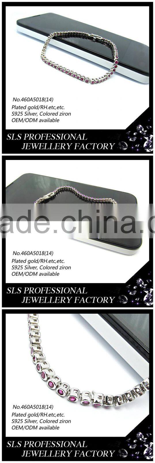 2015 Latest design 925 stering silver rhodium plated beautiful ruby stone bracelet for gilrs