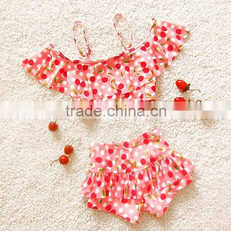 2016 Summer hot sale breathable swomwear baby girl cherry bikini lovely girl beachwear