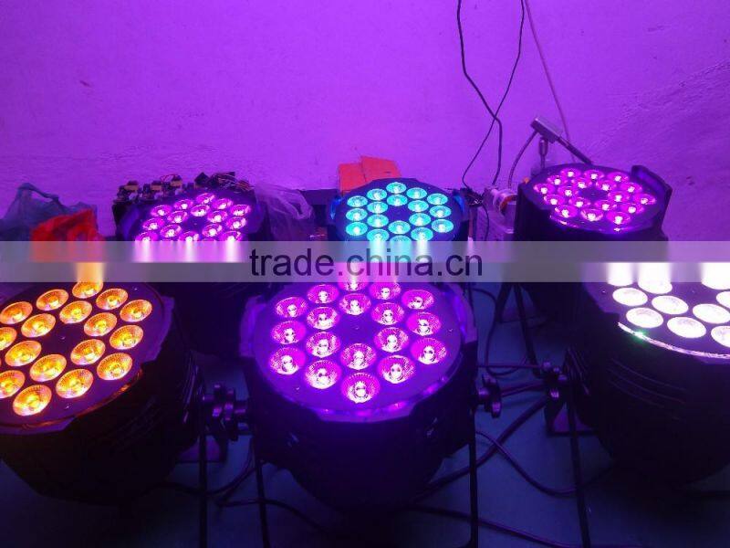 18pcs 15Watt Led Par Light RGBWA 5in1 Full color mixing stage led wall wash par light 5/9CH Disco led Par56/64 can lighting good