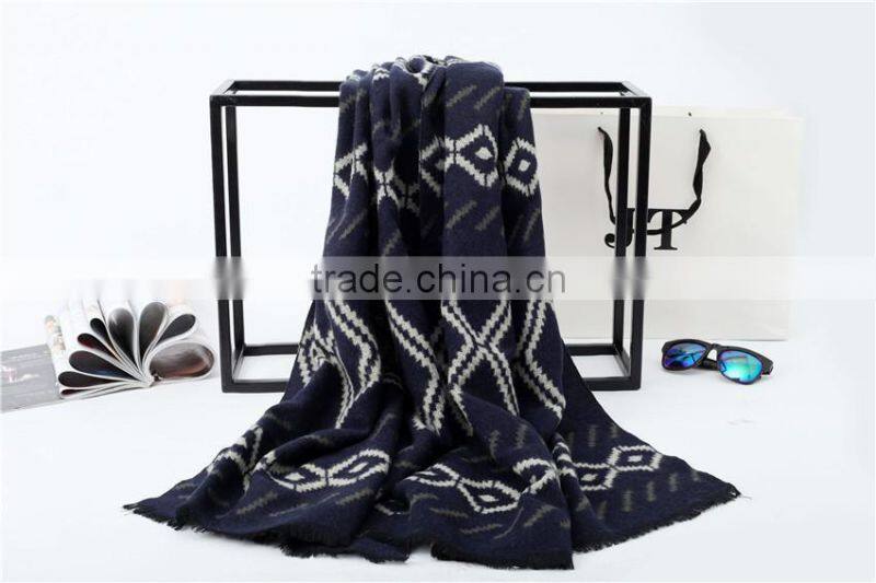 Whoesale Rhombic Geometry Pattern Jacquard Ladies Cashmere Poncho Shawl