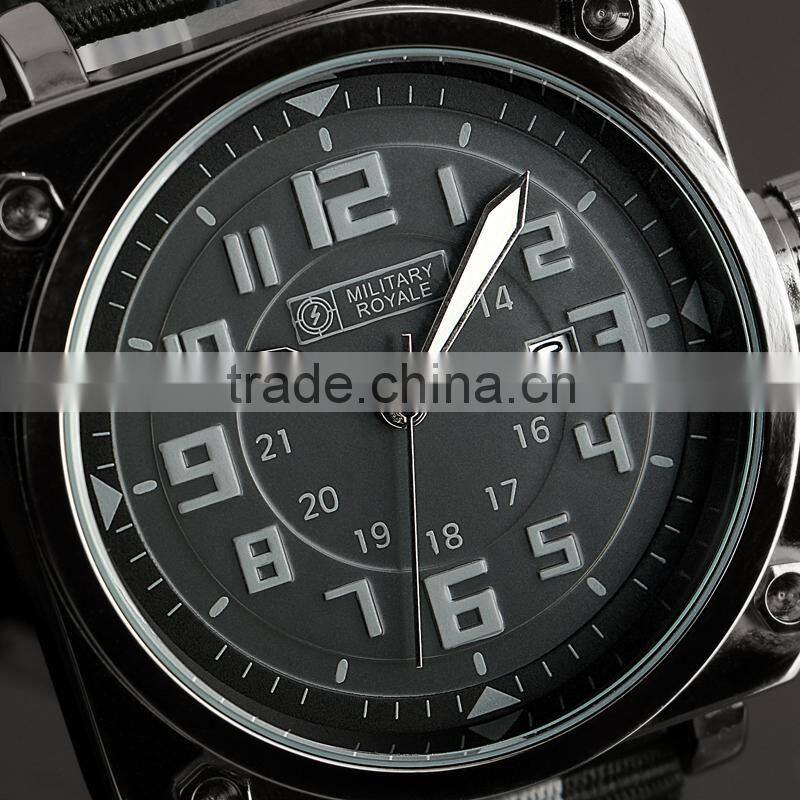 MR074 Mens Military Royal Square Black Nylon Strap Quartz Watch Custom Men Watch