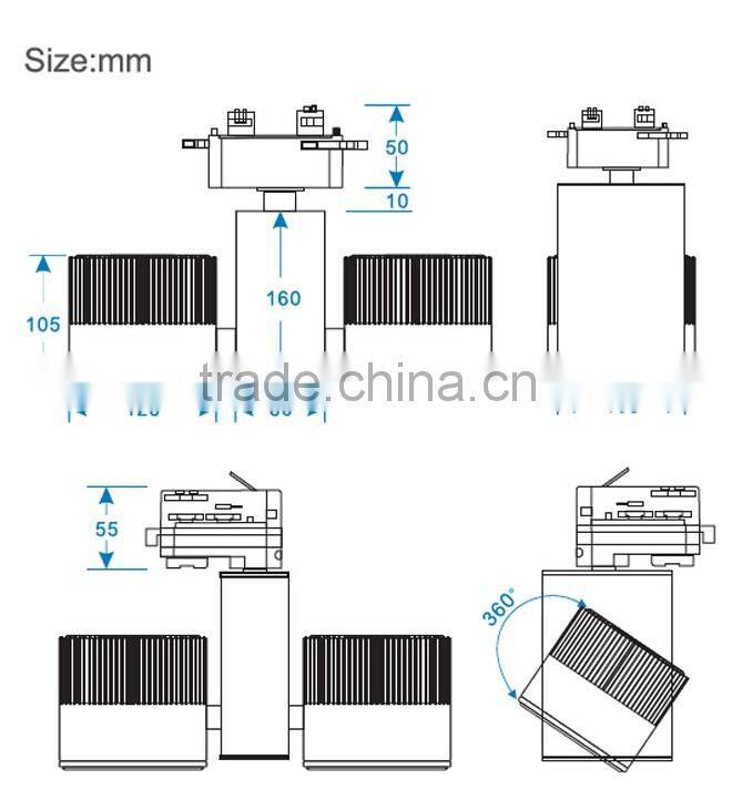 Triac dimming 2*30W commercial led track light