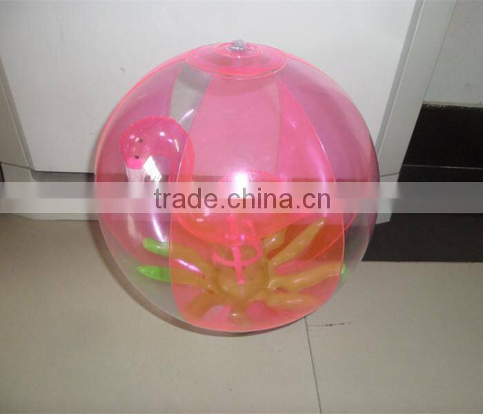 PVC inflatable beach ball with box inside, with toy inside, with insert