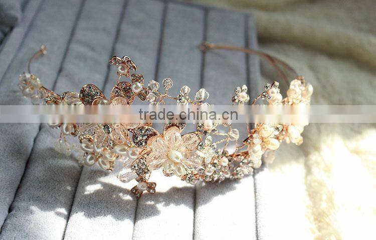 2015 Hot Sale Handmade Rhinestone Golden Flower Hair Band Hair Accessories for Women