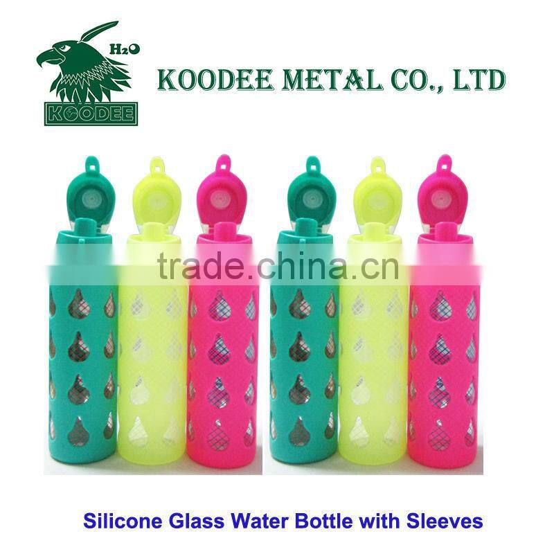 New Borosilicate BPA Free Heat-Resistant Sports Glass Water Bottle with silicone sleeve