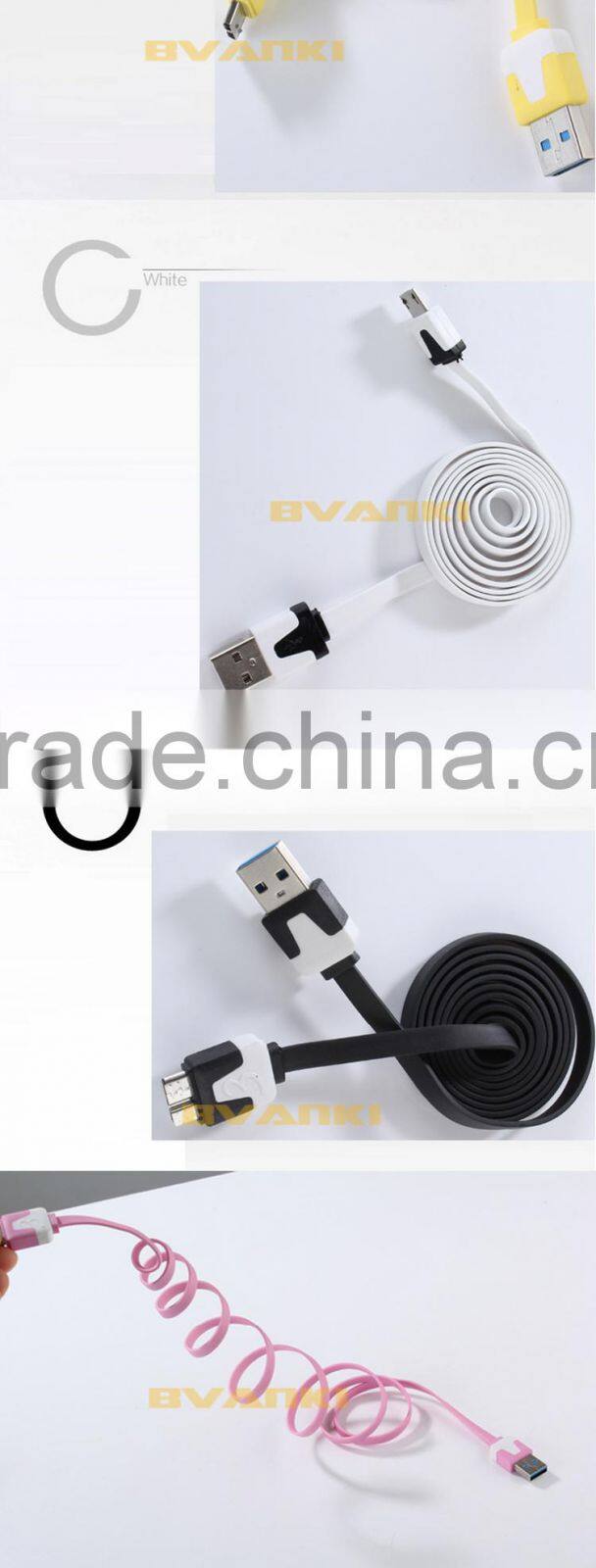 Factoy Wholesale Price flat noodle micro usb 3.0 data cable for Samsung galaxy Note3/S5