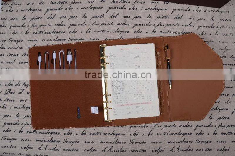 Wholesale High Quality Multifunction Business Custom Leather Trifold Power Bank Notebook