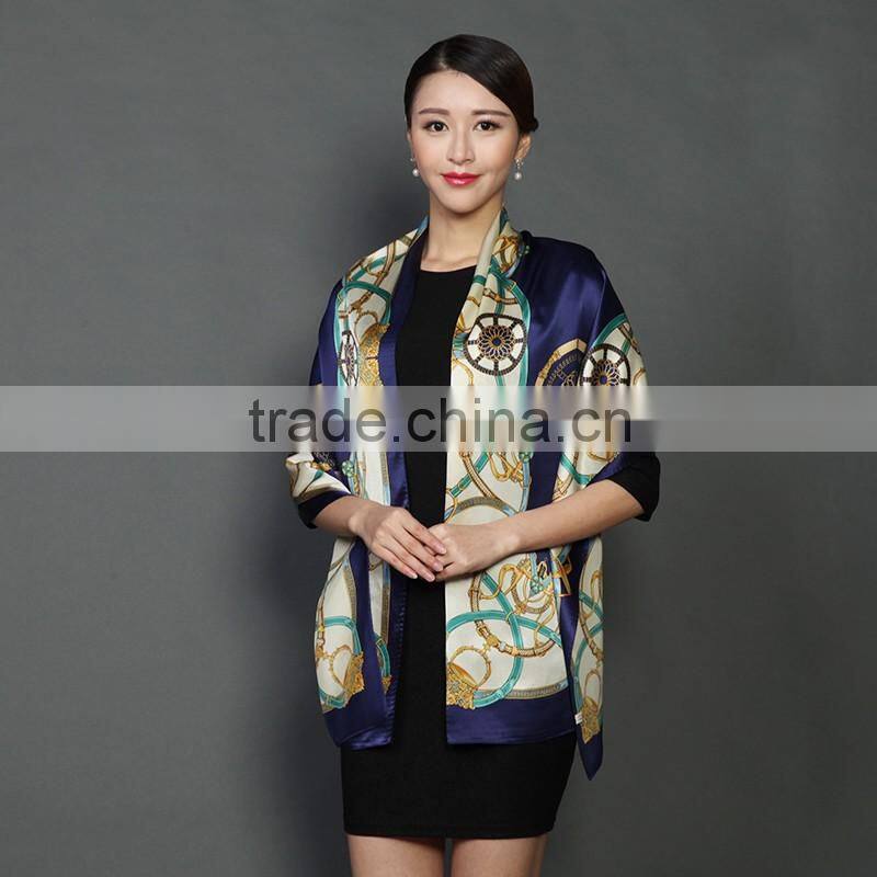magnificent turkish european style digital printed hangzhou silk satin scarf ,long silk shawl lady china manufacturer wholesale
