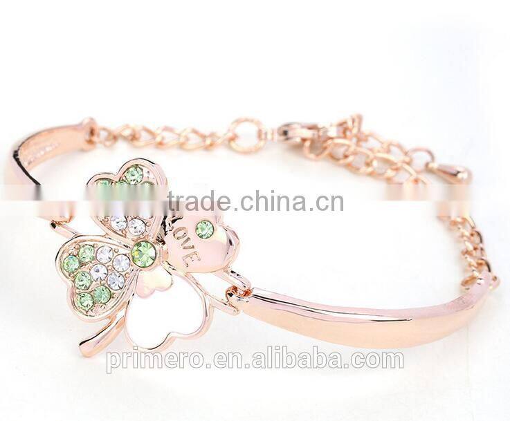 Fashion Jewelry Good Luck Clover Crystal Love Charm Bracelets Bangles for Women