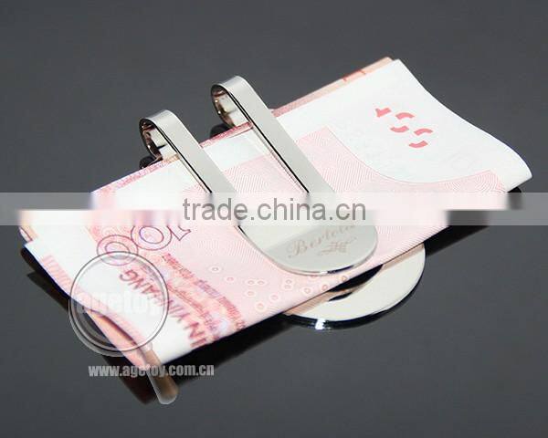 Customized Brand Name High Polished Stainless Steel Metal Laser Engraved Money Clip
