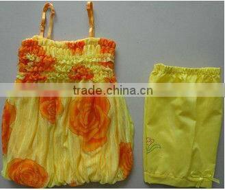 summer 160g Girl's chiffon dress and jersey pant 2pcs set