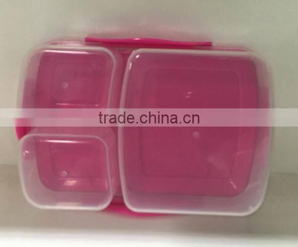 Food Grade 3 compartments Plastic Bento Box with Lid FDA Approval Plastic Bento Box