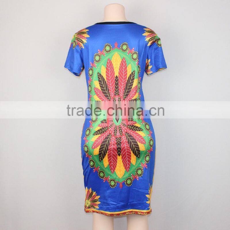 Alibaba China wholesale Dashiki dress African Freedom Short Sleeve Multi Vibrant Color dress