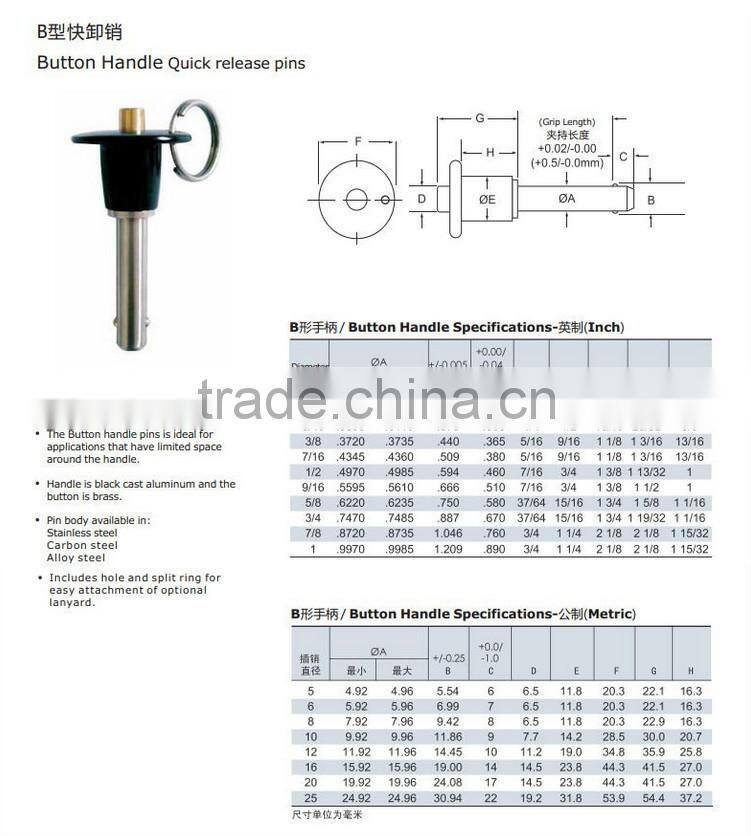 Precision Standard Quick Release Ball Lock Pin for Fasteners