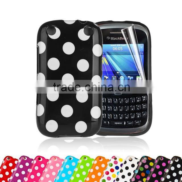 Set Screen Protector And Case For Blackberry 9320 , Polka Dots Gel TPU Case For Cell Phone