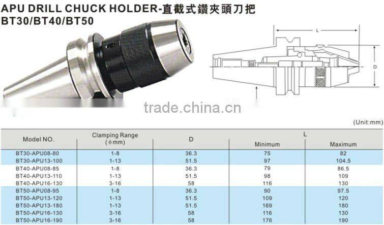 BT30-APU13-100 Keyless Drill Chuck with Shank