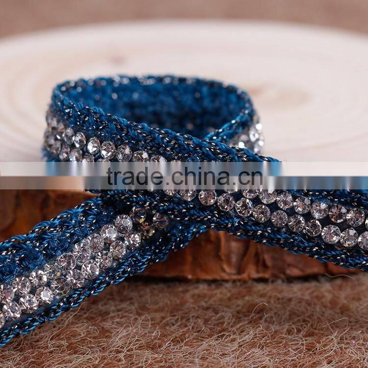 Decorative Ribbon Rhinetone Chian,Weave Rhinestone Belt Base On Glue For Garment Accessory