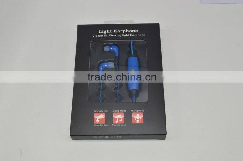 Factory supply EL glowing earphone with mini jack micophone