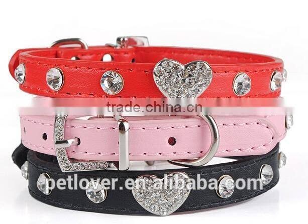 Bling Heart Studded Leather Dog Collar wholesale