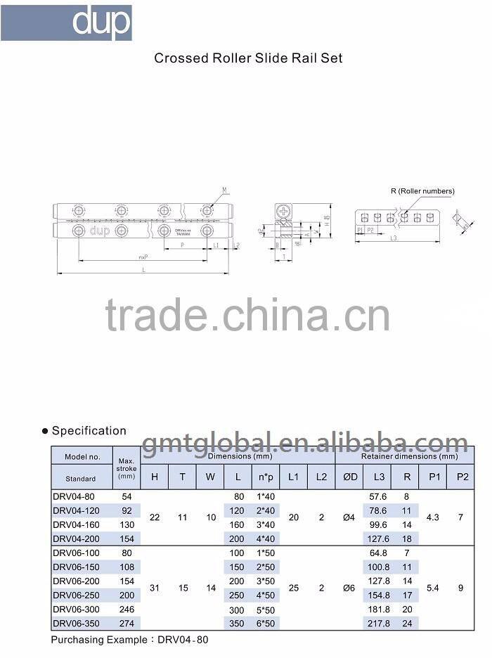 dup DRV cnc linear guide rail with crossed roller slide rail