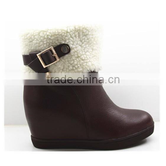 Leather wedges ankle boots women