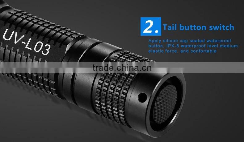 2016 best selling 365nm 5w blacklights led purple light uv flashlight UVL03