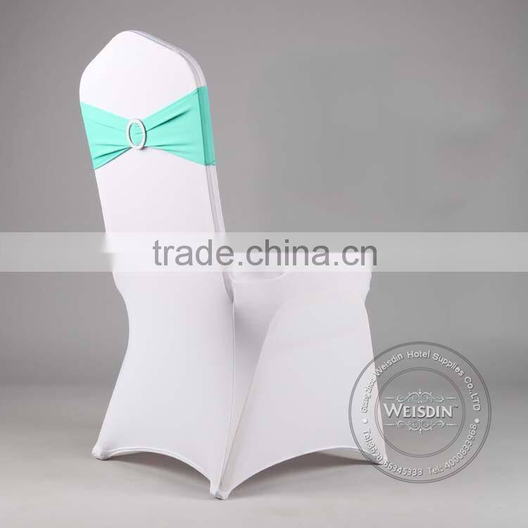 Top quality shirred lycra spandex chair cover with diamond buckle wholesale wedding chair cover with plume sash