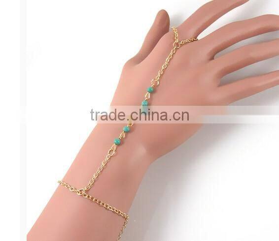 New charm Hot Selling Fashion Turquoise Gold Chain ring Cuff Bracelet