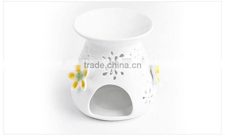 Factory mde flower embossed design ceramic Incense burner embossed logo oil burner