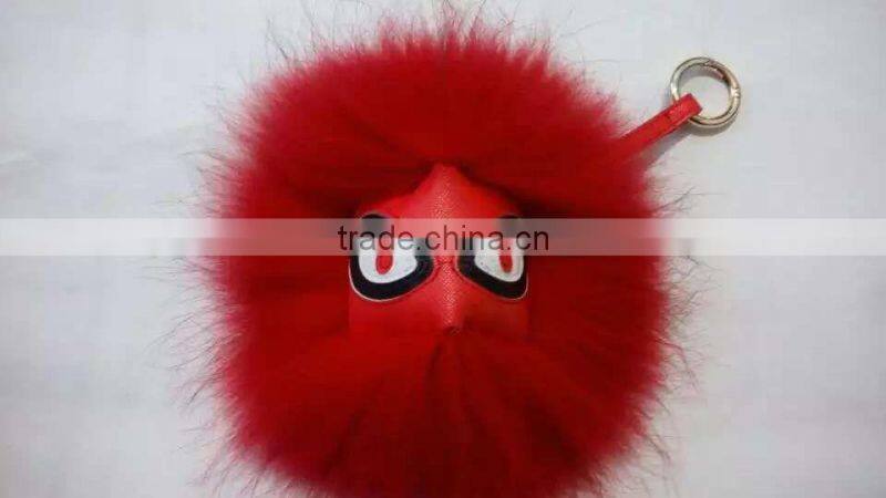 Hot fashion raccoon fur accessories monster fur keychain leather keychain fur pompoms