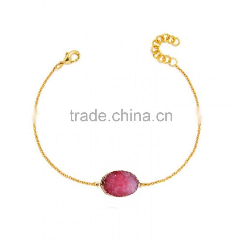 2016 Hot selling fashion rough natural stone bracelet green druzy beads bracelet