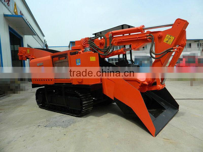 Excavating crawler mining loader tunnel mucking machine with scraper